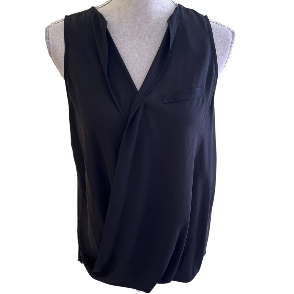 Pleione Black Chiffon Sleeveless Surplice Blouse M